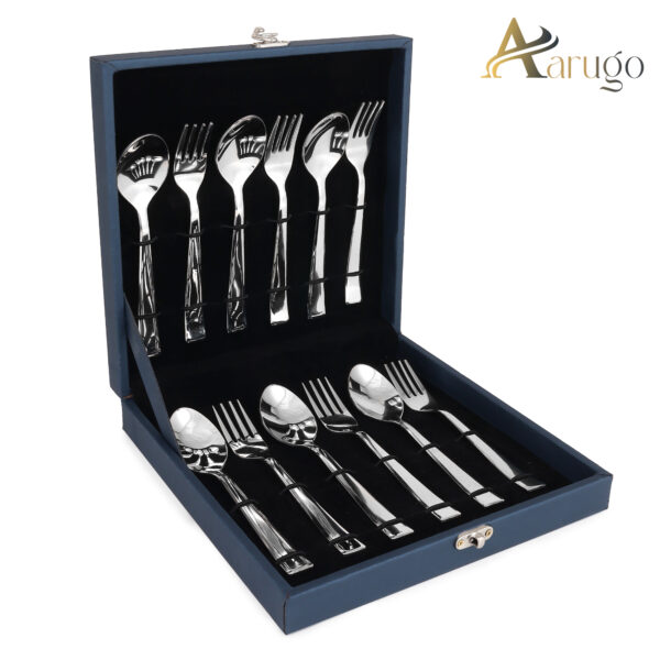 Aarugo Steel Briefcase Cutlery Set Premium Quality 6 Pcs Spoons & 6 Pcs Forks