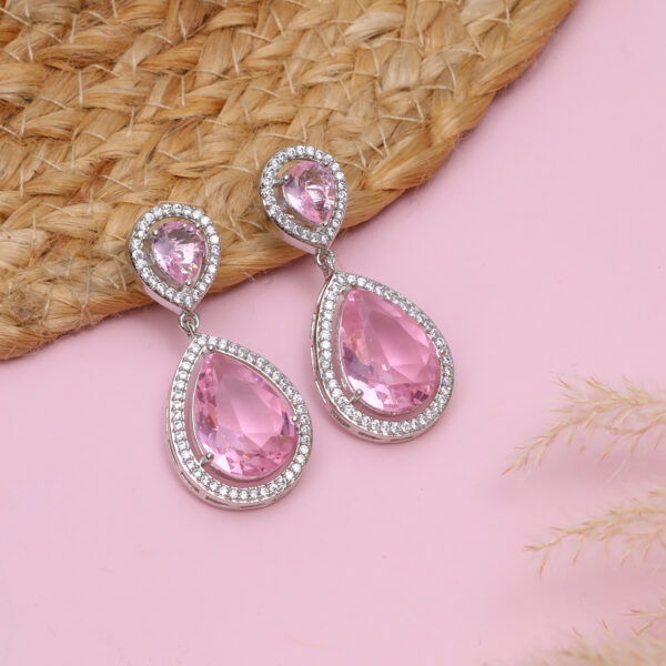 Cz Studded Baby Pink Stone Drop Earrings