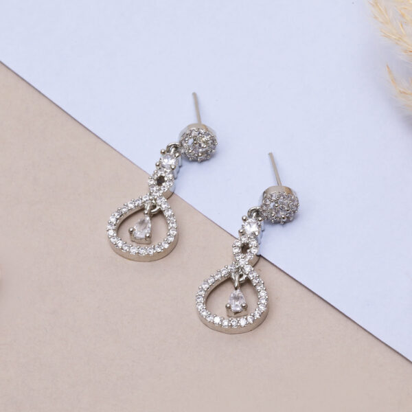 American Diamond Studded Contemporary Drop Earrings (Silver, Pair 1)