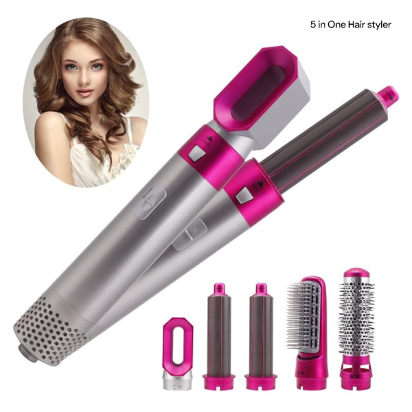Hot Brush 5 In 1 Multifunctional Hair Dryer & Volumizer Hair Straightener Rotating Hair Brush Styler Comb